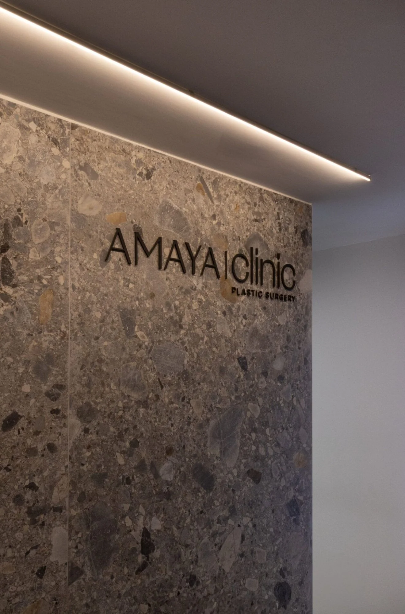 Amaya Clinic signage — plastic surgery and hair transplant clinic in Bogotá